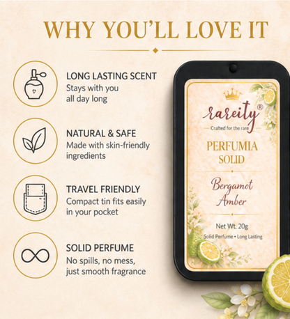 Solid Perfume 20g Bergamot Amber Fragrance, Pocket Perfume, Alcohol-Free