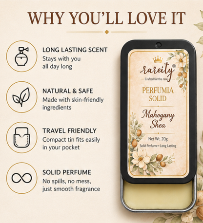 Solid Perfume – 20g Mahogany Shea Fragrance, Alcohol-Free, Beeswax & Shea Butter