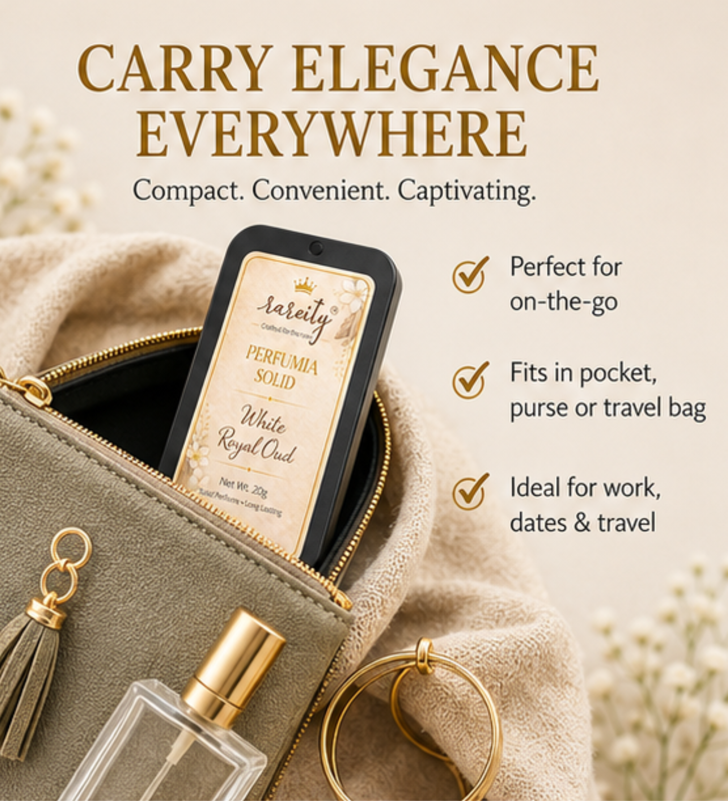 Solid Perfume 20g White Royal Oud Fragrance, Pocket Perfume, Alcohol-Free