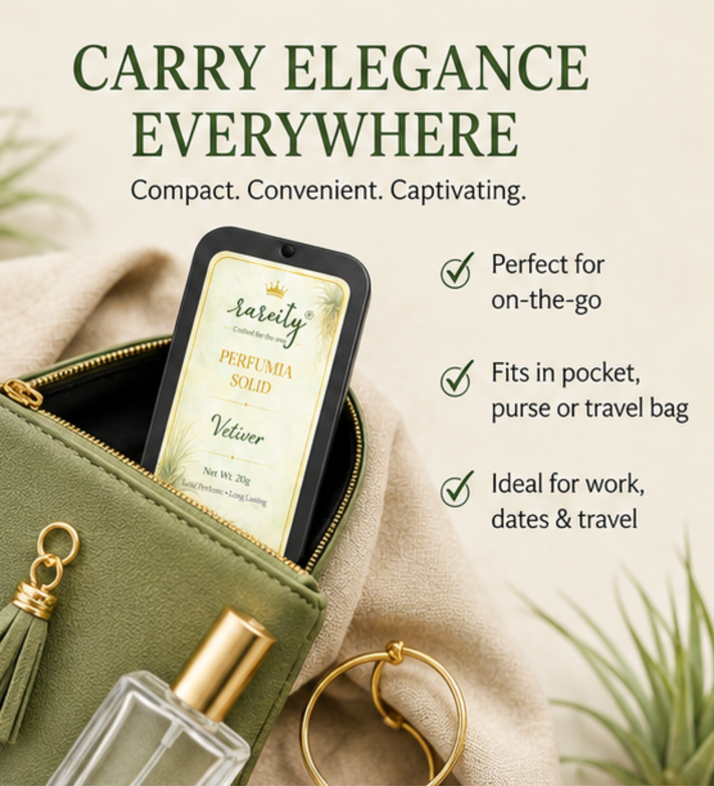 Solid Perfume 20g Vetiver Fragrance, Pocket Perfume, Alcohol-Free