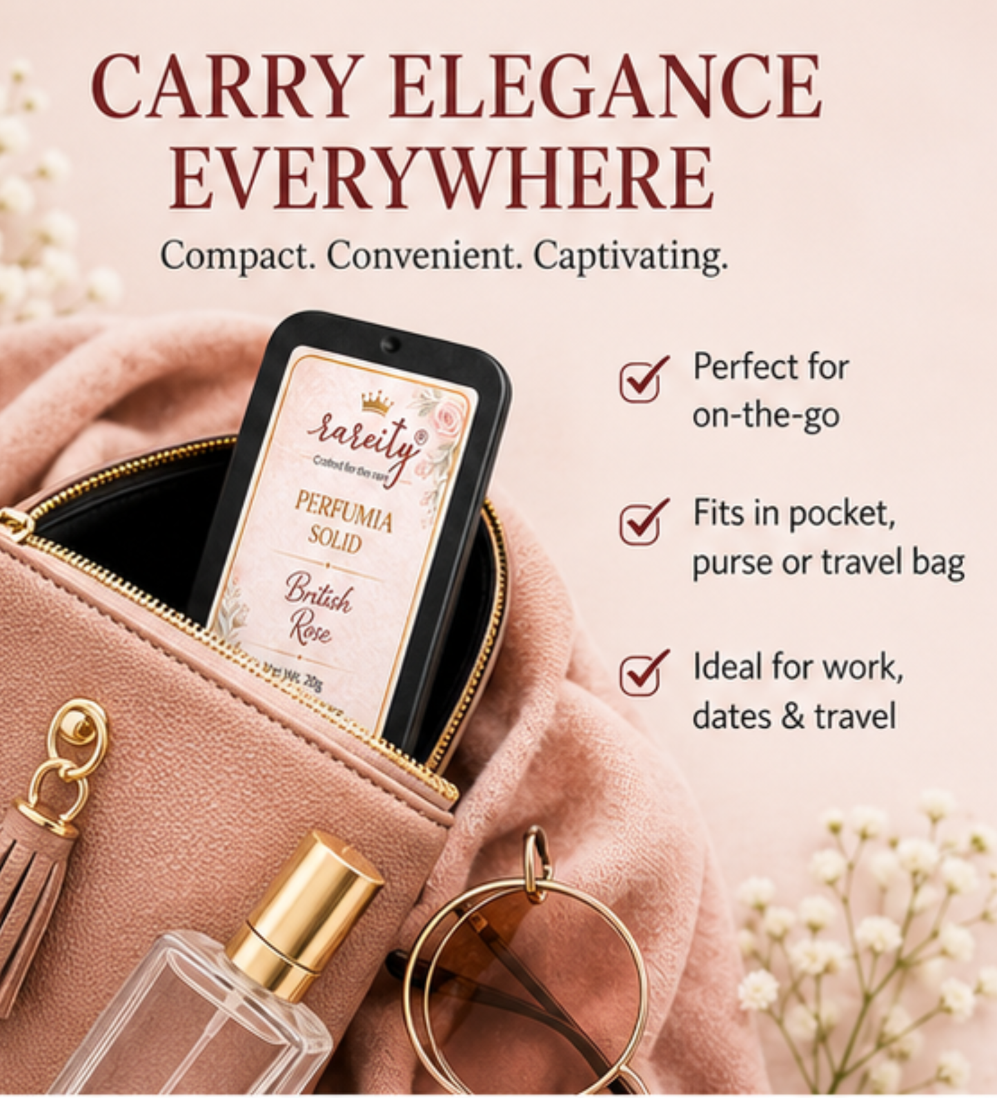 Solid Perfume – British Rose Fragranc -20g, Alcohol-Free, Beeswax & Shea Butter
