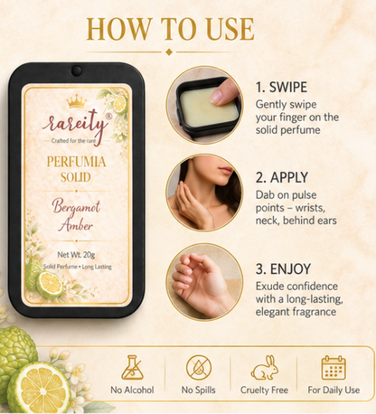Solid Perfume 20g Bergamot Amber Fragrance, Pocket Perfume, Alcohol-Free