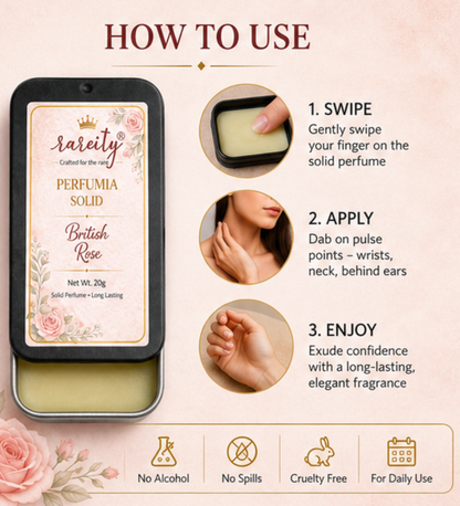 Solid Perfume – British Rose Fragranc -20g, Alcohol-Free, Beeswax & Shea Butter