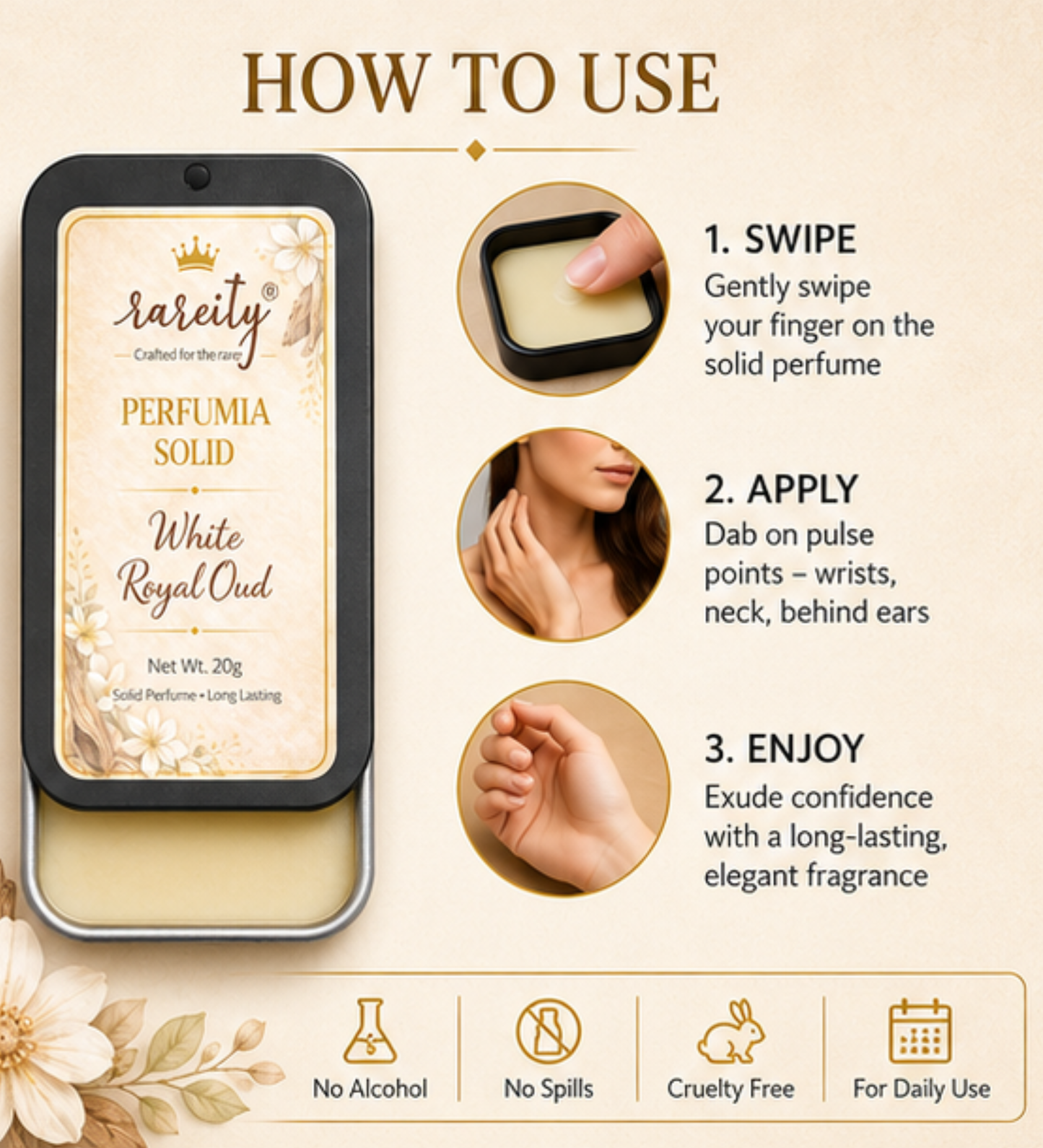 Solid Perfume 20g White Royal Oud Fragrance, Pocket Perfume, Alcohol-Free