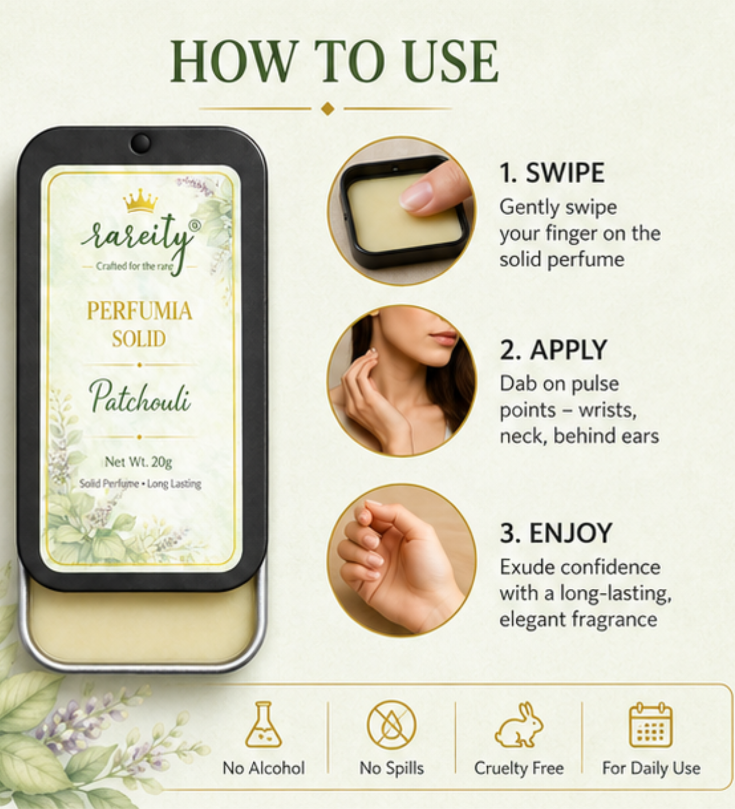 Solid Perfume 20g Patchouli Fragrance, Pocket Perfume, Alcohol-Free