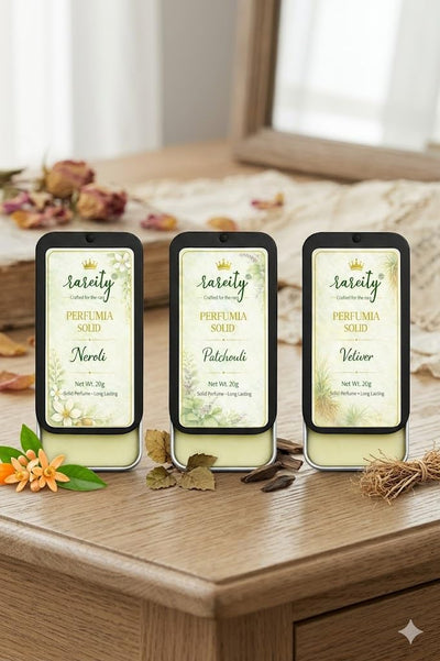 Perfume Solid Perfume Combo Pack of 3 (Neroli, Patchouli & Vetiver) | Pocket Solid Fragrance Balm | Long Lasting Aroma | Travel Friendly | 20g Each