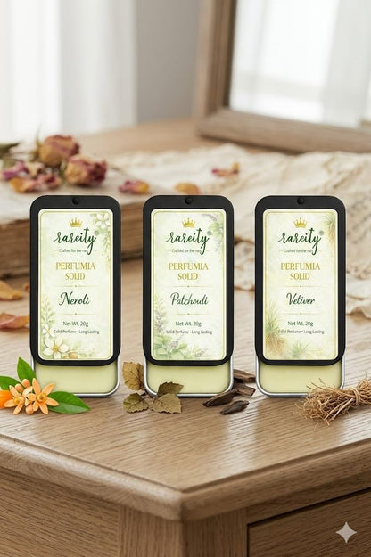 Perfume Solid Perfume Combo Pack of 3 (Neroli, Patchouli & Vetiver) | Pocket Solid Fragrance Balm | Long Lasting Aroma | Travel Friendly | 20g Each