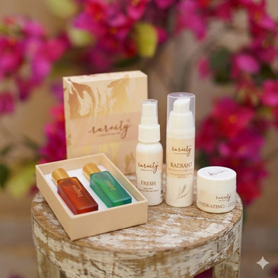 Self Care & Fragrance Gift Combo | Fresh Body Mist, Radiant Rice Water Face Wash, Hydrating Face Cream & Enigma + Zephyr Roll On Perfume Duo | Travel Friendly Beauty & Fragrance Kit | Pack of 5